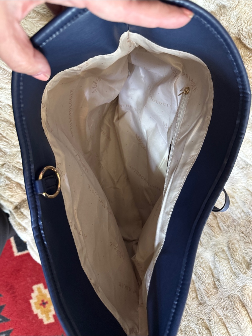 Anthropologie Mali Lili Faux Suede Navy Shoulder Bag - Picture 4 of 4